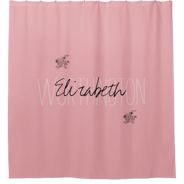 Girl Floral Calligraphy Name pink rot rot Duschvorhang (Vorderseite)