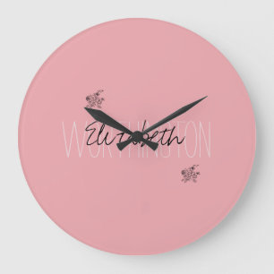 Girl Floral Calligraphy Name pink rot rot Große Wanduhr