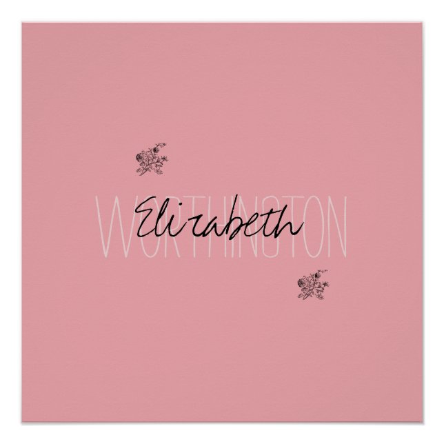 Girl Floral Calligraphy Name pink rot rot Poster (Vorderseite)