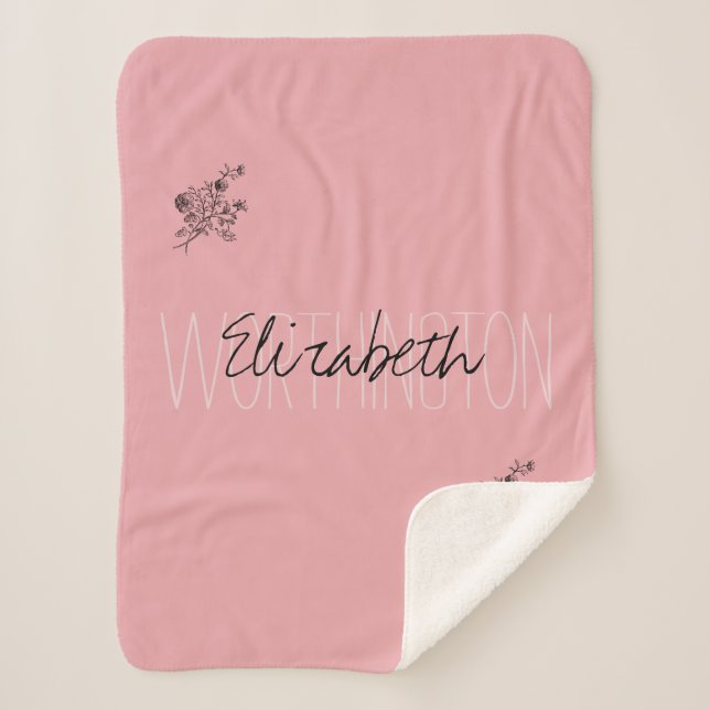 Girl Floral Calligraphy Name pink rot rot Sherpadecke (Vorderseite)