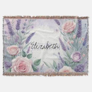 Girl Floral Calligraphy Name pink watercolor Decke