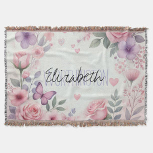 Girl Floral Calligraphy Name pink watercolor Decke