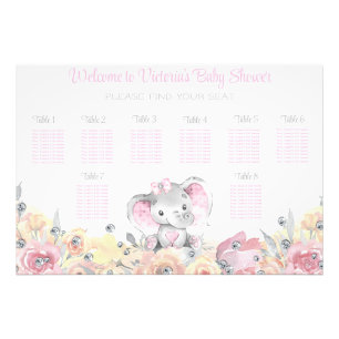 Girl Floral Elephant Baby Shower Seekarte Fotodruck