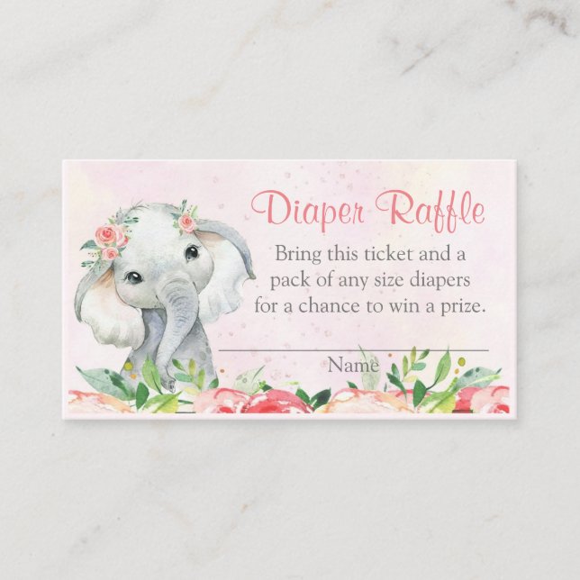 Girl Floral Elephant Diaper Raffles Tickets (Vorderseite)