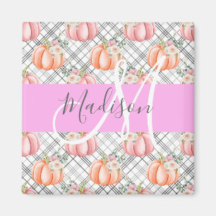 Girl Floral Grau Pink Peach Pumpkin Monogram Name Magnet