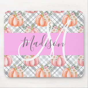 Girl Floral Grau Pink Peach Pumpkin Monogram Name Mousepad