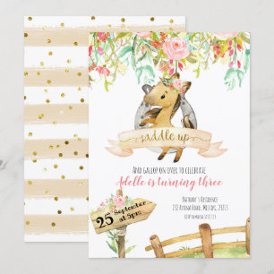 Girl Floral Horse Sattel bis Geburtstag Einladung