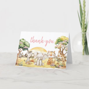Girl Floral Jungle Safari Animals Baby Dusche Dankeskarte