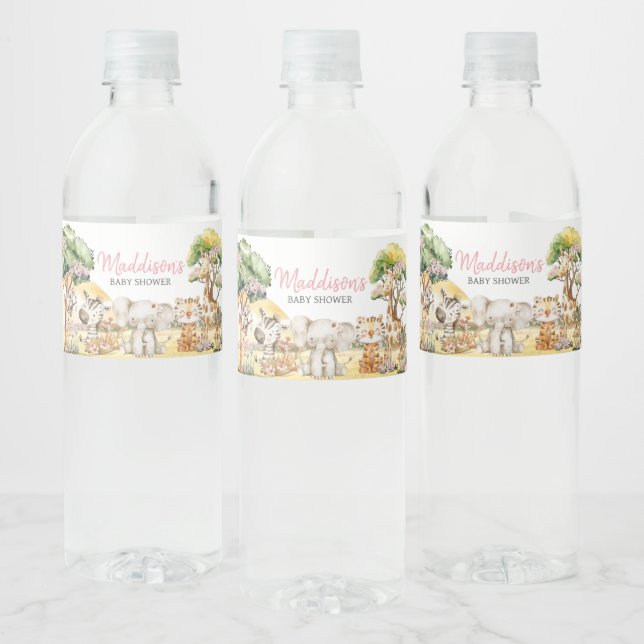 Girl Floral Jungle Safari Animals Baby Dusche Wasserflaschenetikett (Flaschen)