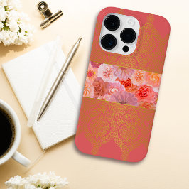 Girl-Floral Pink und Golden Damask Lace Case-Mate iPhone 14 Pro Hülle