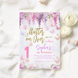 Girl Floral Wisteria Gold Butterfly Kindergeburtst Einladung