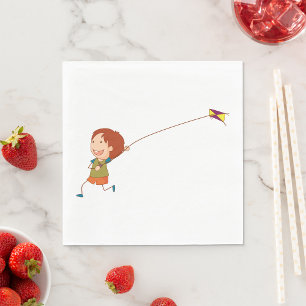 Girl Flying A Kite Napkins Serviette