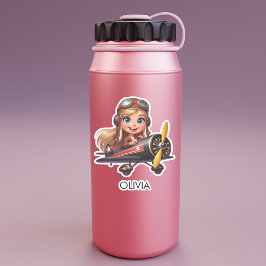 Girl Flying Airplane cute cartoon Personalized Aufkleber