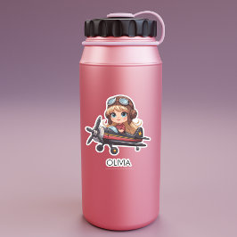 Girl Flying Airplane cute cartoon Personalized Aufkleber