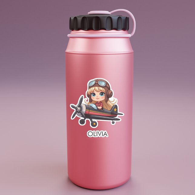  Girl Flying Airplane cute cartoon Personalized Aufkleber (Von Creator hochgeladen)