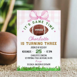 Girl Football Birthday Pink Bow Einladung jedes Al
