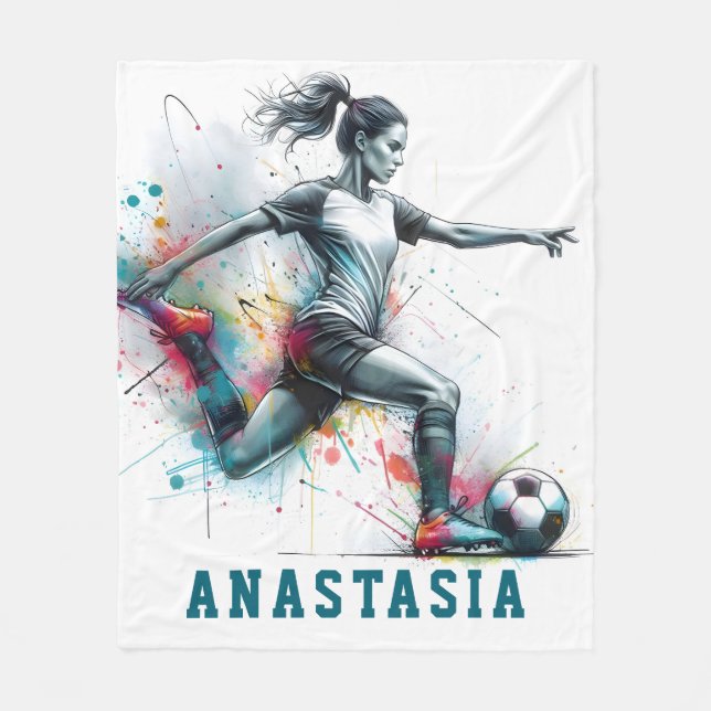 Girl Football Player Action Game bunt kick it Fleecedecke (Vorderseite)