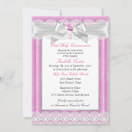 Girl Foto Rosa Blumenkreuz Erste Heilige Kommune Einladung