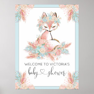 Girl Fox Baby Dusche Begrüßungszeichen Poster