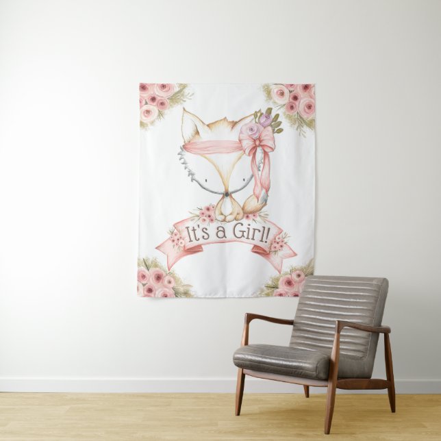 Girl Fox Babydusche Hintergrundbanner Wandteppich (Beispiel)