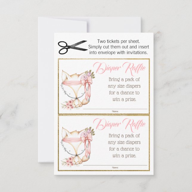 Girl Fox Diaper Raffelkarten (Vorderseite)