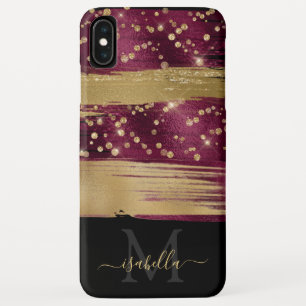 Girl Fun Burgundy Gold Glitzer Script Mit Monogram Case-Mate iPhone Hülle