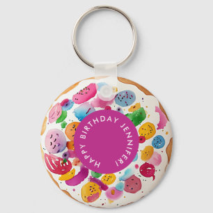 Girl Fun farbenfroh Hot Pink White Donut Wasserfar Schlüsselanhänger