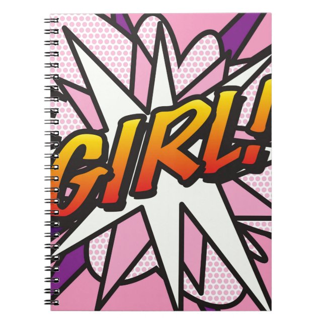 GIRL Fun Retro Comic Pop Kunst Notizblock (Vorderseite)