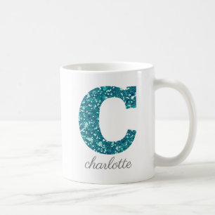 Girl-Funkelnd Aquamariner Glitzer Letter C Monogra Kaffeetasse