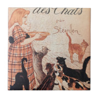 Girl Fütternd Cats Vintag Steinlen Poster