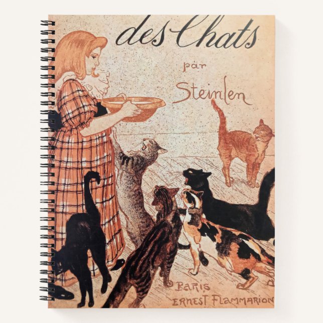 Girl Fütternd Cats Vintag Steinlen Poster Notizbuch (Vorderseite)