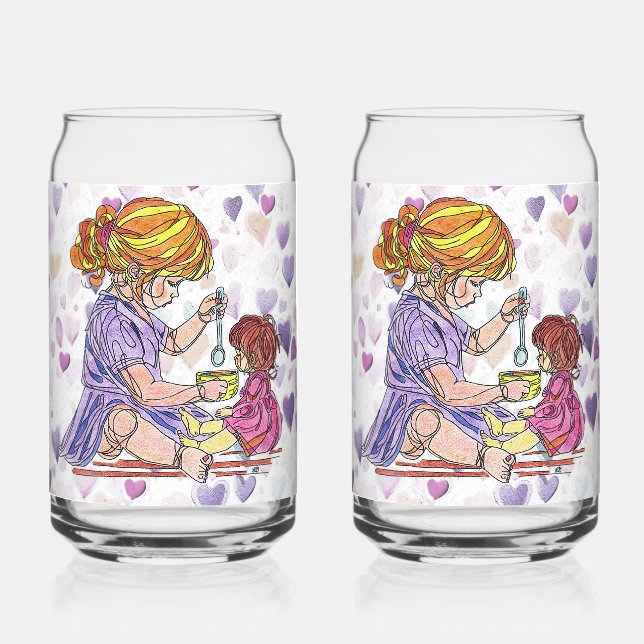 Girl Fütternd Doll Soda Glass Dosenglas (Vorderseite)