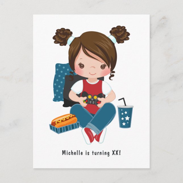 Girl Game Night Video Game Party Einladung Postkarte (Vorderseite)