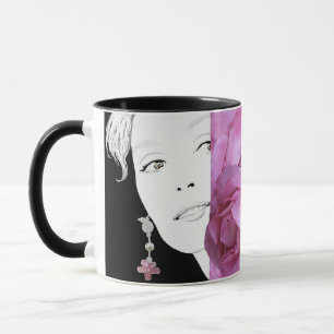 Girl-Gesicht anpassbare Blumenmode-Illustration Tasse