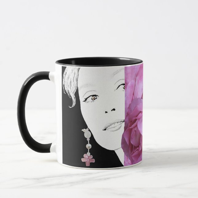 Girl-Gesicht anpassbare Blumenmode-Illustration Tasse (Links)