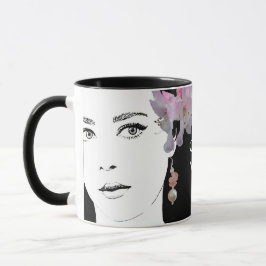 Girl-Gesicht anpassbare Blumenmode-Illustration Tasse