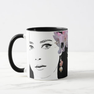 Girl-Gesicht anpassbare Blumenmode-Illustration Tasse