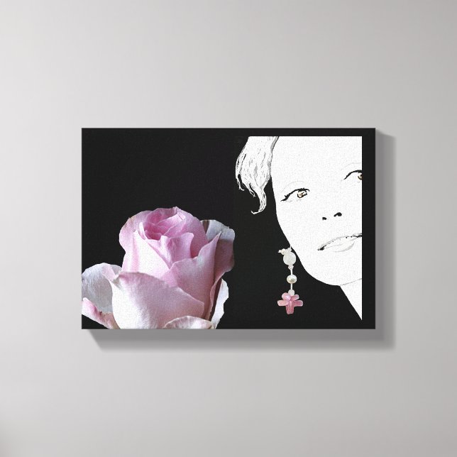 Girl Gesicht hübsch rosa Rosa Blumenmode Kunst Leinwanddruck (Vorderseite)