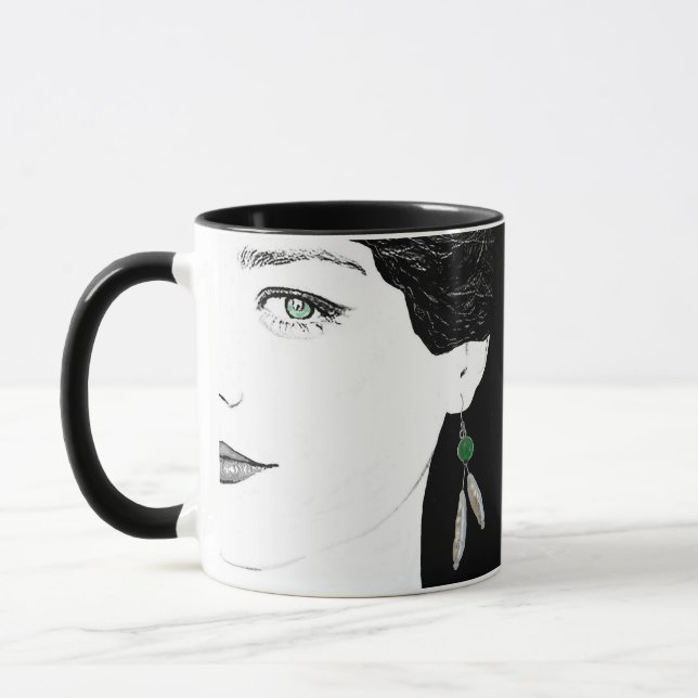 Girl-Gesicht hübsche Mode-Illustration sonderbare  Tasse (Links)
