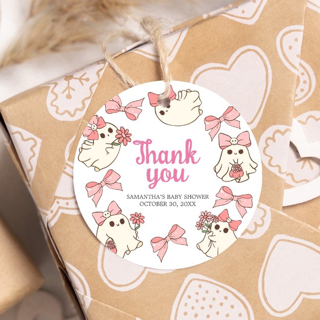 Girl Ghost Little Boo Halloween Baby Dusche Runde Geschenkanhänger (Pink Little Boo Halloween Baby Shower Round Favor Tags
)