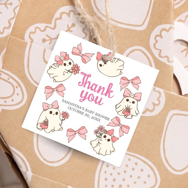 Girl Ghost Little Boo Halloween Baby Showplatz Geschenkanhänger (Pink Little Boo Halloween Baby Shower Square Favor Tags)