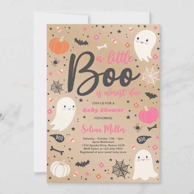 Girl Ghost Little Boo soll Halloween Baby Dusche s Einladung (Vorderseite)