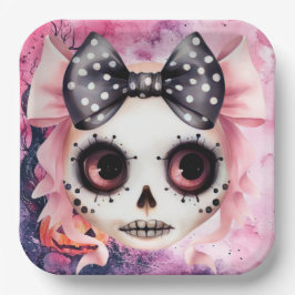 Girl Ghost Skeleton Halloween Pink Themed Pappteller