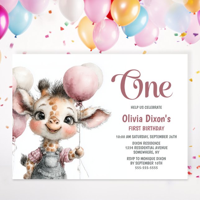 Girl Giraffe 1st Birthday Party Invitation Einladung (Von Creator hochgeladen)
