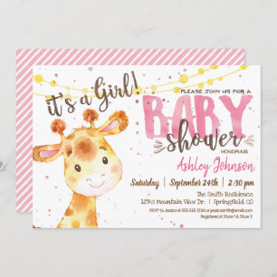 Girl Giraffe Baby Dusche Einladung