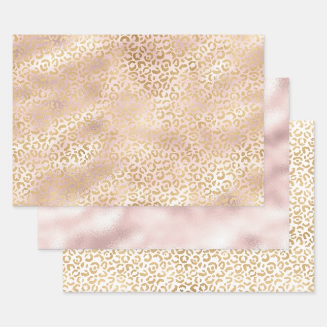 Girl Glam Gold Blush Pink Leopard Print Geschenkpapier Set (Set)