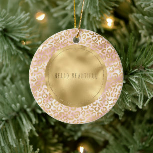 Girl Glam Gold Blush Pink Leopard Print Keramik Ornament
