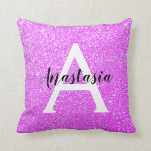 Girl Glam Lila Glitzer Glitzern Monogramm Name Kissen