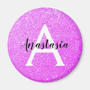 Girl Glam Lila Glitzer Glitzern Monogramm Name Magnet