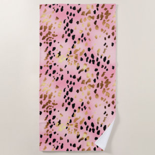 Girl Glam Pink Gold Black Leopard Print Strandtuch